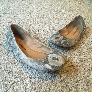 Lucky Brand Ballet Flats Shoes Size 6 Snake Skin Animal Print Gray Neutral Boho